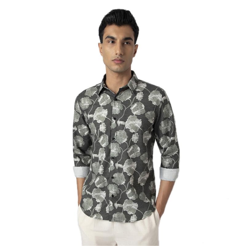 Image of MARK & ALBERT Men's Printed Full Sleeves Regular Fit Shirt Blue | 100% Cotton Stretchable Fabric