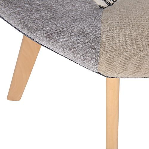 eSituro Linen Dining Chairs Set of 2 pcs Patchwork Kitchen Counter Corner Bedroom Dressing Chairs with Backrest and Solid Wood Legs for Office Lounge SDC0012
