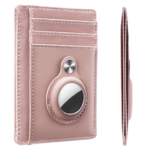 Image of Hawanik Slim Minimalist Front Pocket AirTag Wallet, RFID Blocking Card Holder with AirTag Holder, Pink Champagne, Women's Fashion Wallet