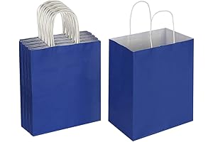 Oikss 50 Pack Paper Bags With Handles, 8x4.75x10 Inch, Royal Blue