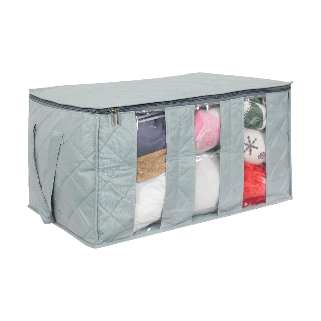 PrettyKrafts Set of 1 Non Woven Underbed Storage Bag with Handles, Clear Window, Zipper & Dividers | Quilt, Comforter & Blanket Cover Organiser | Foldable Cloth Storage Bag (60x37x32cm, Grey)-image-39