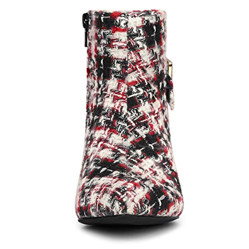 Allegra K Women's Plaid Pointed Toe Chunky Heels Ankle Boots3