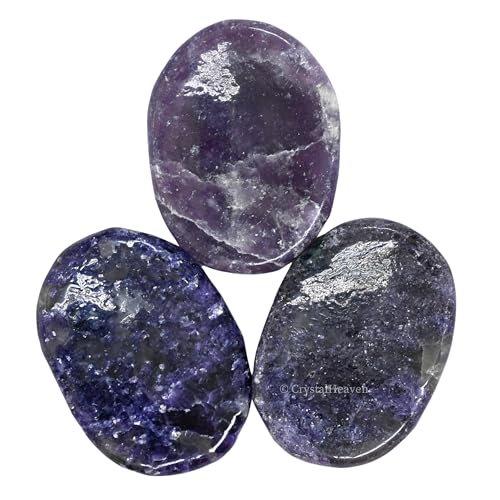 Image of Crystal Heaven Certified Lepidolite Thumb Worry Pebbles Stones For Anxiety Stress Relief Massage- Aaa Grade Original Healing Gemstone Agate Rubbing Stone For Yoga Meditation Spiritual Reiki Feng Shui