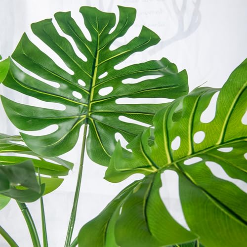 Large Artificial Monstera Deliciosa Fake Plant with White Planter, 5Ft Faux Floor Plants Fake Tropical Tree with Pot for Indoor Outdoor Office House Living Room Home Decor
