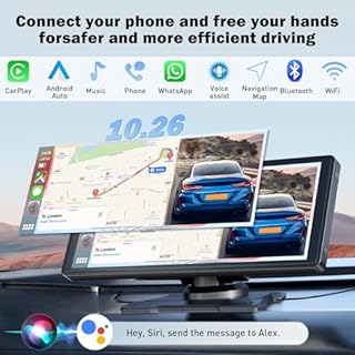 CGSGDK 10.26 Ecran Carplay Voiture avec Carplay sans Fil Android Auto, Caméra de Recul 1080P, Autoradio Portable Mirrorlink/Bluetooth/GPS/Siri/Google/AUX/FM, Adapté à Plusieurs Véhicules