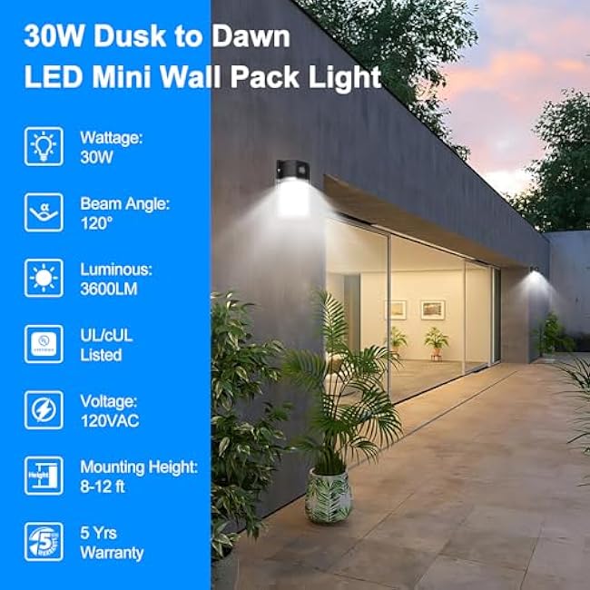 30W Mini LED Wall Pack Light 5000K Wall Pack Light Outdoor Led