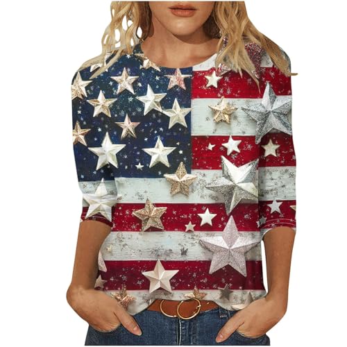 fourth of july shirts for women 34 sleeve summer tops american flag print t shirt patriotic 4th of july shirts 2025