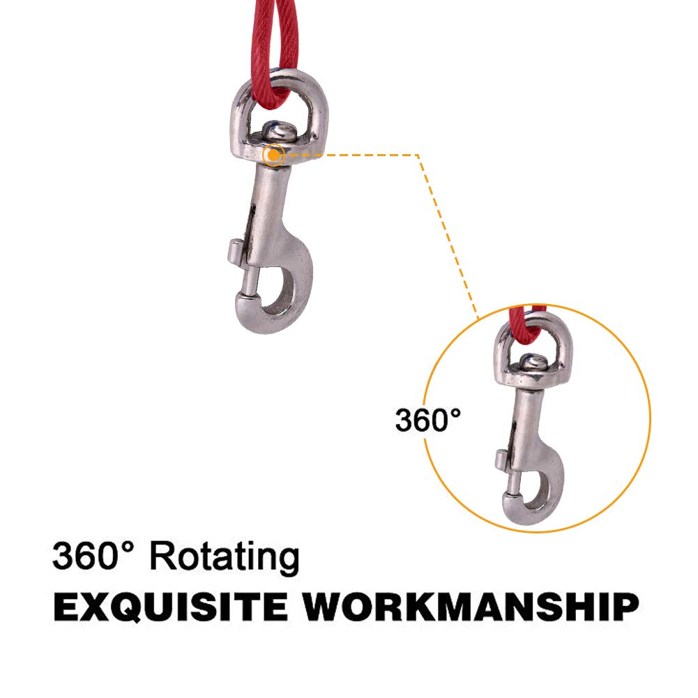 Hofleine für Hunde, 16.4ft Haustier Hund Krawatte Kabel Lange Stahldraht Hundeleine Doppelköpfe Kauen Beständig Tieout Leine Outdoor Camping Picknick Starke Pet Sicherheit Seil (Rot)