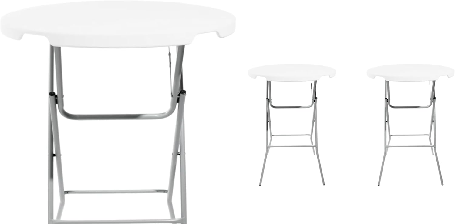 PRO&Family 32 inches Round Plastic Folding Portable Table, White, High Top Table Bar Height for Events