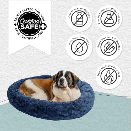 Image of Best Friends by Sheri The Original Calming Donut Dog Bed for Extra-Large Dogs up to 150 lbs, Lux Faux Fur, Navy Blue, 45 inch x 45 inch