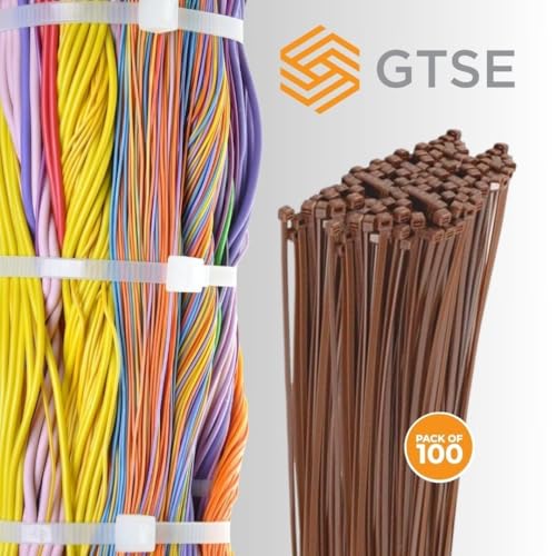 Image of GTSE 12 inch Brown Zip Ties, 100 Pack, 50lb Strength, UV Resistant Long Nylon Cable Ties, Self-Locking 12 Inch Tie Wraps