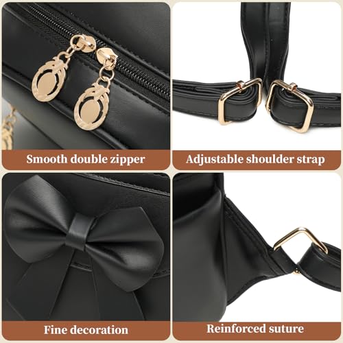 i ihayner girls mini backpack cute bowknot leather backpack for girls designer small shoulder bag fashion handbag for women pure black