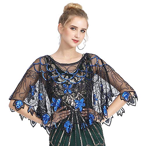Vpang Womens Gatsby 1920s Shawl Wraps Beaded Sequin Evening Cape Bridal Shawl Capelet Flapper Bolero Cover Up2
