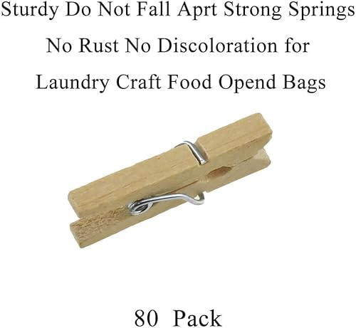 Miniatura 5 de HAHIYO Pinzas de madera para ropa, mini pinzas para la ropa, no se desmoronan, 1 pulgada de largo, paquete de 80 resortes resistentes y fuertes, no