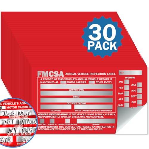 PUNCHMAN 30 Pack Red DOT Annual Vehicle Inspection Stickers - FMCSA Annual Inspection Aluminum Adhesive Labels,6