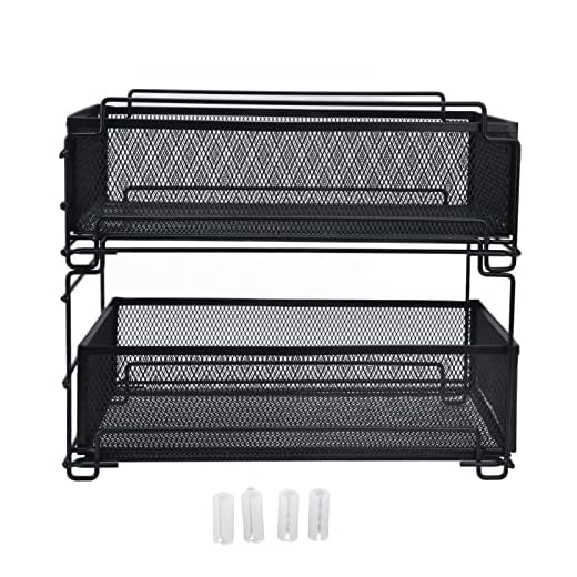 Cajón Organizador de Cesta de Gabinete Deslizante de 2 Niveles, Estante de Almacenamiento Apilable Debajo del Fregadero para Cocina, Baño, Oficina, Hierro, Negro