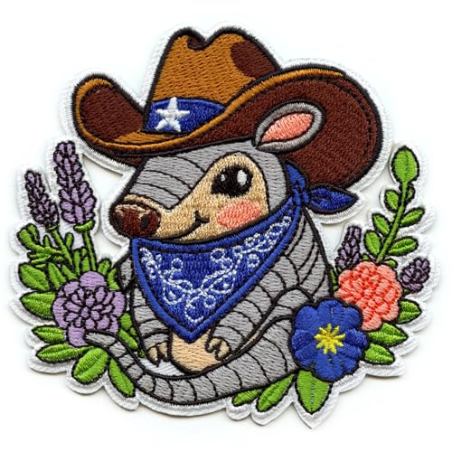 Cowboy Armadillo Patch Blue Bonnets Bandana Embroidered Iron On