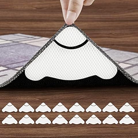 bemece 16PCS Rug Grippers - Enhanced Friction Non Slip Rug Tape, Washable Reusable Rug Pad Gripper, Anti-Curling, Double-Sided Adhesive Rug Pad Grippers for Area Rug Hardwood Tile Cover