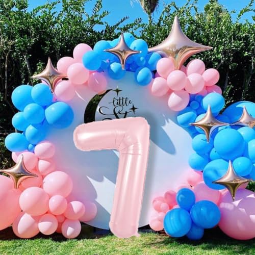 Image of TONIFUL 40 Inch Pastel Pink Number Balloon Balloon Big Pink Digital Balloon for Girl's Birthday Party Wedding Bridal Shower Engagement Anniversary Photo Shoot Supplies(Number 7)
