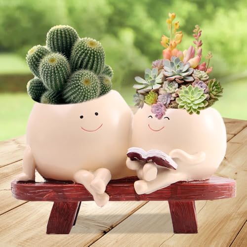 SGZIOO Macetas Decorativas Interior, Macetas Pequeñas Cara Sonriente con Agujeros de Drenaje, Macetas Divertidas para Suculentas Naturales Interiores Linda Suculenta Ideas Creativas para Regalar