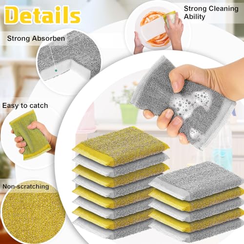 Image of Thyle 2 Pack Steel Wool Scrubber Kitchen Sponges, Heavy Duty Non Scratch Metal Sponges, Reusable Cleaning Scrub Pads for Dishes, Pots, Pans, Sink and Tough Hard Stains (Gray,Yellow)