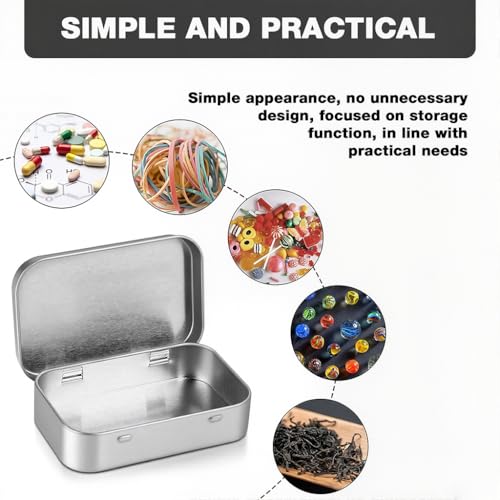 Image of HASTHIP 4 Pcs 31g Silver Aluminium Small Tin - Portable Rectangular Metal Hinged Tin Box Container Mini Portable Small Storage Container with Lid for Make Up, Candles, Jewellery, 95x60x20mm