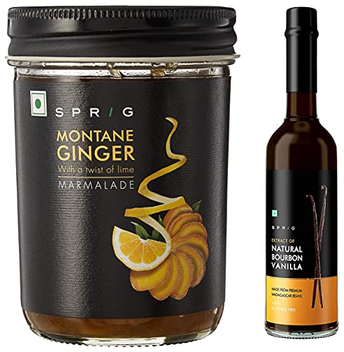 Image of Sprig Gourmet Vanilla Extract + Ginger Marmalade Combo | Ethyl Alcohol Free Vanilla Extract Made with Madagascar Vanilla | Ginger Marmalade for Breakfast Spread, Dessert Topping and Beverages