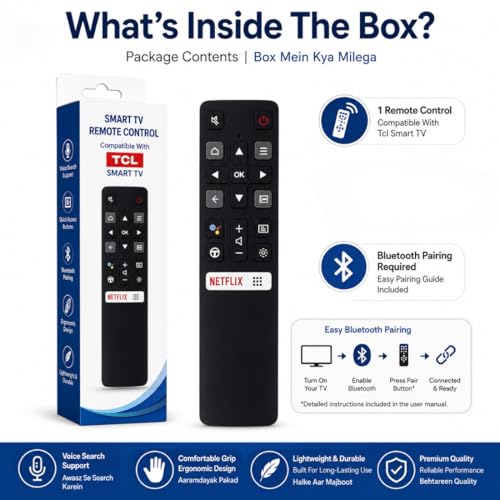 Image of Replacement Remote Suitable for TCL Smart TVs - Supports Netflix | Bluetooth Voice Command | Verify Compatibility Before Purchase Model 802v