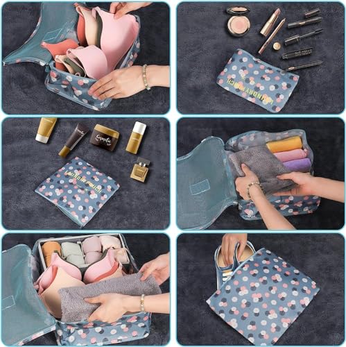 Image of Travel Organizer, Packing Cubes for Travel, Travel Essentials, Toiletry Bag, Packing Bags for Clothes, Travel Organizer for Women, Travel Pouch, Travel Organizer (BLUE FLAWER)
