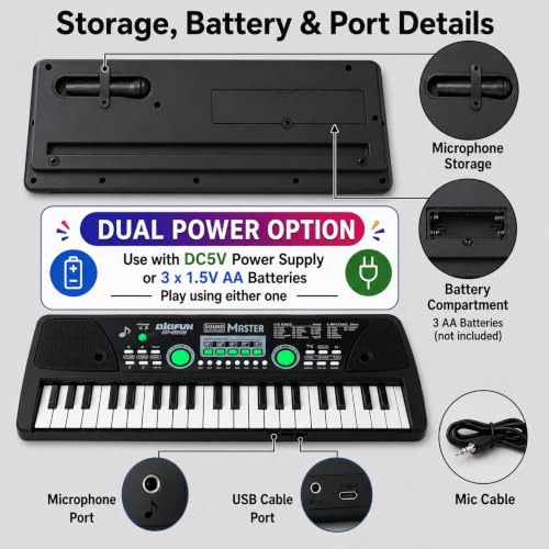 Image of GRAPHENE 49 Keys Portable Piano Keyboard with Mic 8 Rhythms 16 Tones 6 Demos 5 Percussions Electronic Piano Toy for Beginners Learning Songs Recording Musical Toys Gift for Kids Ages 3+