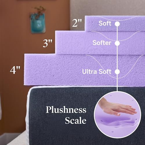 Image of Lucid 3 inch Lavender Memory Foam Mattress Topper - CertiPUR-US, Queen