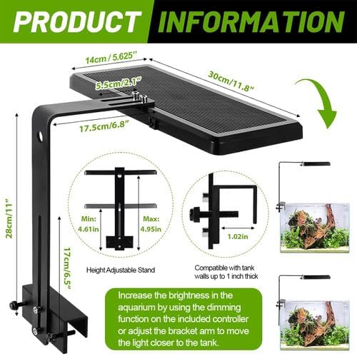 Full Spectrum 38 Watt LED RGBW Aquarium Light Kit - Adjustable Height Fish Tank Lamp with Controller – 12 Inch x 6 Inch
