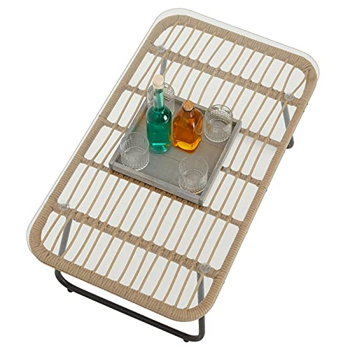 IDIMEX Beistelltisch BOREAL, schöner Gartentisch mit Glasplatte, rechteckiger Ablagetisch mit Rattan, schöner Outdoor… – Bild 4