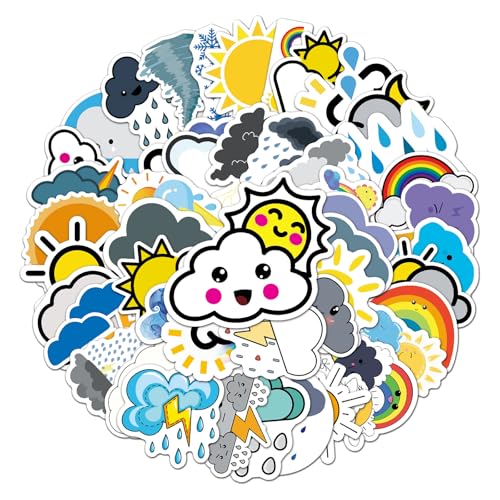 50 adesivi meteorologici per diari, calendari, decorazione per laptop, decalcomanie in vinile impermeabili di alta qualità per progetti fai da te e accenti per la casa, stampati con grafica chiara di