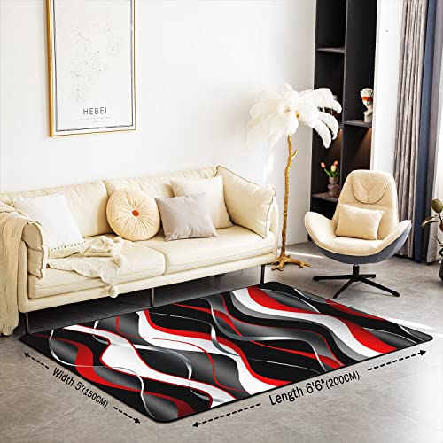 Geometric Area Rug White Red Black Grey Lines Rugs for Living Room Bedroom Modern Abstract Art Decorative Rug 100 * 150cm - Image 2