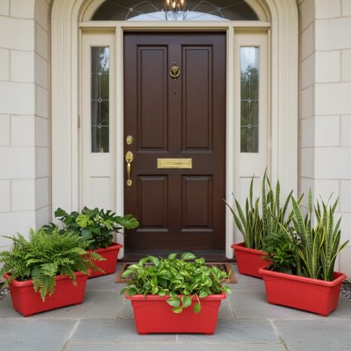 Image of Bianco Rectangular Plastic Pots for Plants, Jupiter Flower Pots for Home, Window Display, Garden (35 x 18.5 x 15 cm) (RED) (Pack of 5)
