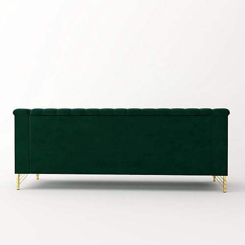 Miniatura 7 de Lunanniu Sofá Chesterfield de terciopelo de 83 pulgadas para sala de estar, 3 asientos, estilo clásico, con canal, con brazo trasero, patas doradas,