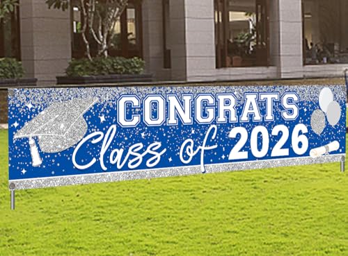 Image of Large Congrats Grad Banner Light Blue Class of 2026 Banner Backdrop 2026 Yard Sign for Graduation Party Supplies Graduation Decorations 2026 (Light Blue)