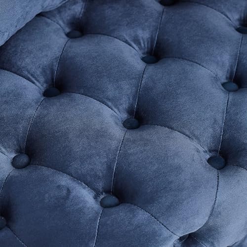 neolun Velvet Upholstered Swivel Chair for Living Room with Button Tufted Design and Movable Wheels, Includes 3 Pillows, Blue
