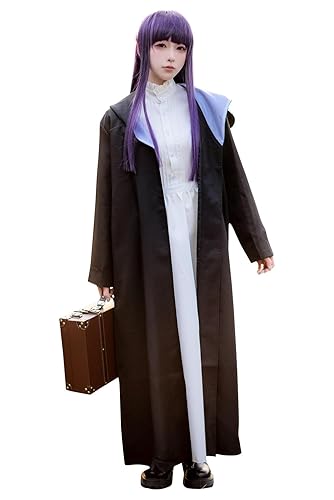 brehiay Anime Cosplay Elf Dress with Wig Fern Costume Wizard Skirt Halloween - Large - Black