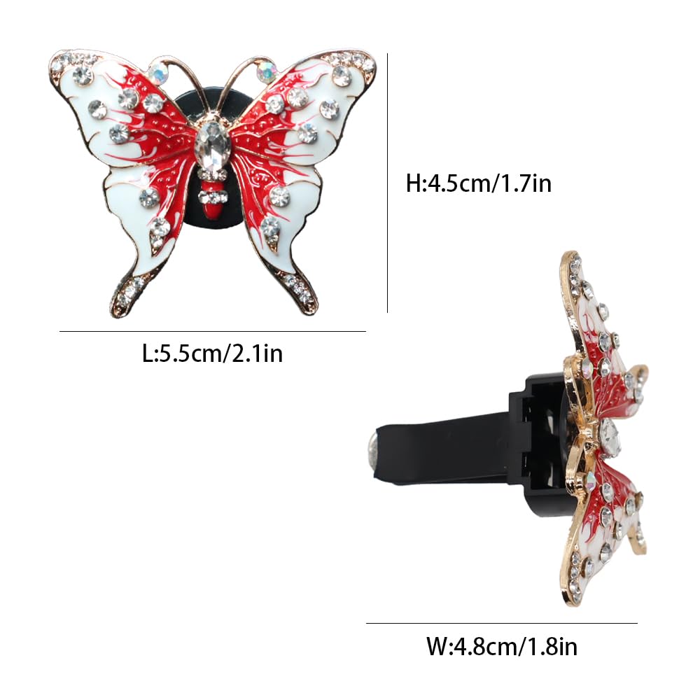 ORIESSE Clips de ventilación para ambientador de coche de mariposa, 2 piezas de bonitas mariposas rojas con aromas de vainilla, accesorios de coche brillantes para mujeres y niñas, ambientador de