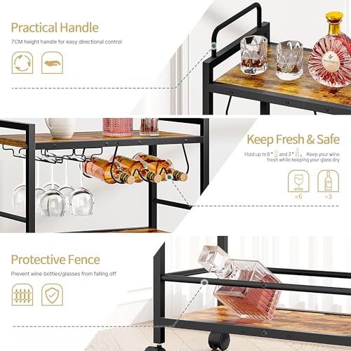 Homedawn Bar Cart Rustic Brown