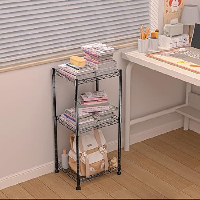 REGILLER 3-Tier Storage Shelves and Racks,Storage Room Shelf,Metal Adjustable Shelving Unit,Closet Shelf Organizer,Storage Wire Racks for Warehouse,Closet,Kitchen(Black,11.4 D x 16.5 W x 32.6 H)