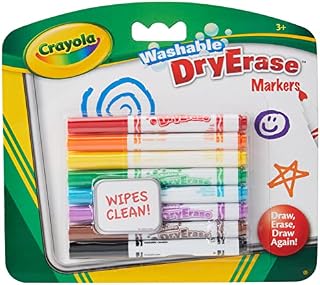 CRAYOLA Washable Dry-Erase Markers - Assorted Colours (Pack of 8) | Low Odour, Easy Wiping Colouring Fun! | Ideal for Kids Aged 3+