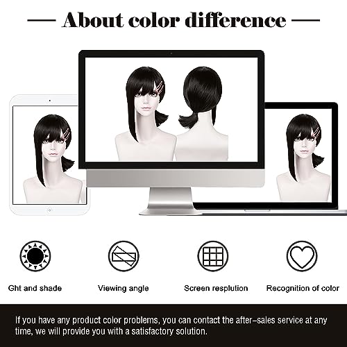 Image of LABEAUTE Short Black Wig + Hairpin for Women Girls Cosplay Wig with Ponytails for Halloween Party + Cap