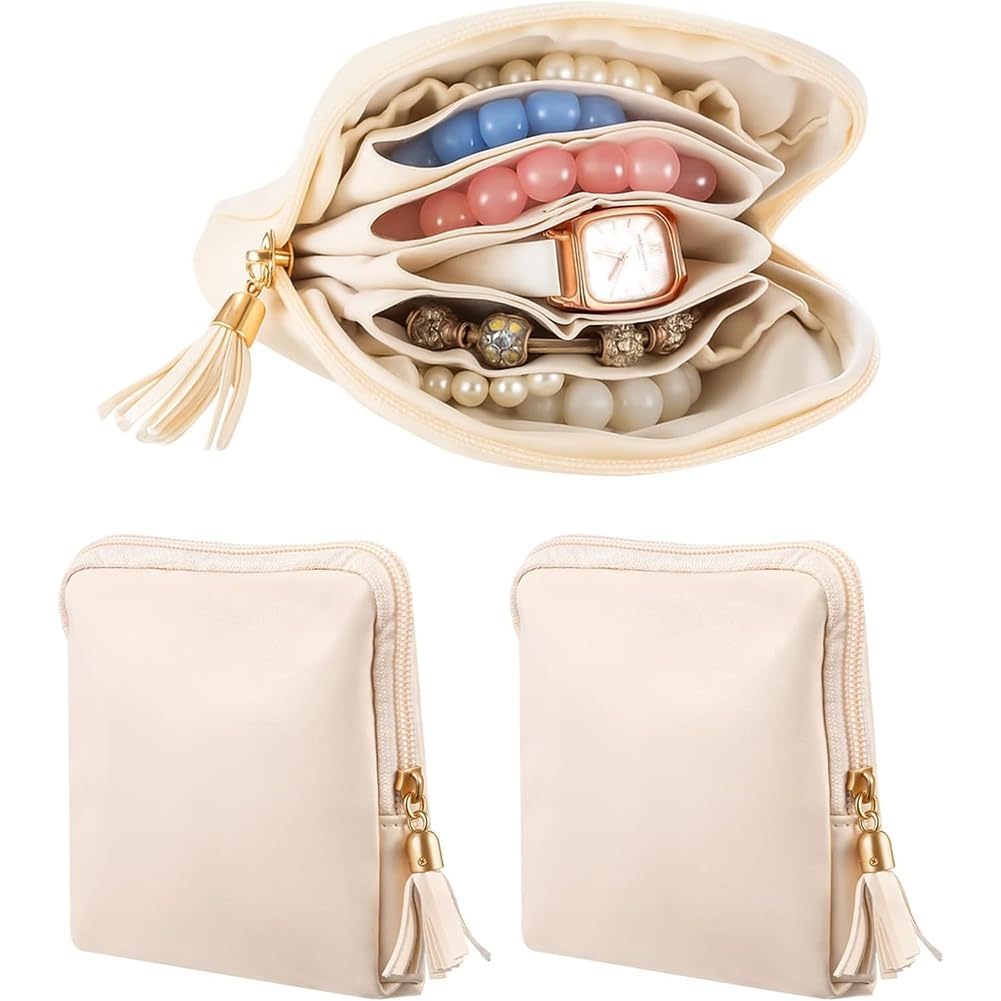 UDSKNV[KSL Gift for Women 2 Pcs Small Travel Jewelry Case, Mini Pouch Organizer Bag with Zipper, Holds for Rings& Necklaces