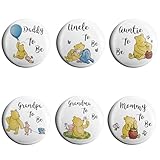 6 Pack Family Bear Tinplate Pins Mommy & Daddy to Be Grandma Grandpa Uncle Auntie Grandparents to Be Badge - Baby Shower Button New Dad Mom Gifts Gender Reveals Party Rosette Button 2.3inch