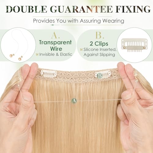 Elailite Hair Extension Real Human Hair One Piece Invisible Secret Wire Clip Headband Extension Straight, #24 Natural Blonde - Image 3