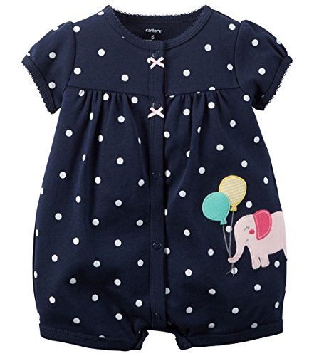 Carters Baby Girls 1-piece Appliqué Snap-Up Cotton Romper (6 Months, Navy Elephant)