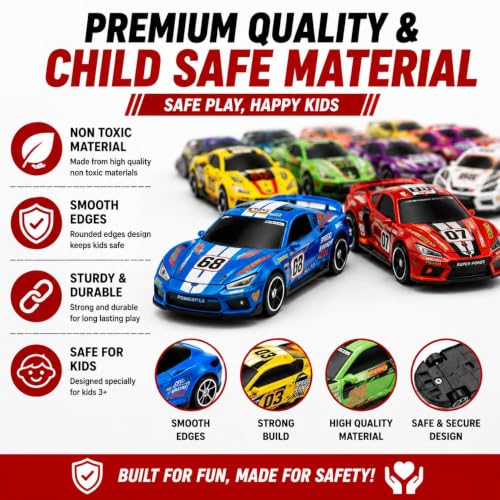 Image of Brand Conquer 48 PCS Pull Back Racing Cars Set with Foldable Storage Container & Racing Track | Mini Toy Car Collection Gift Box | Portable Carry Case | Friction Powered Cars for Boys & Girls